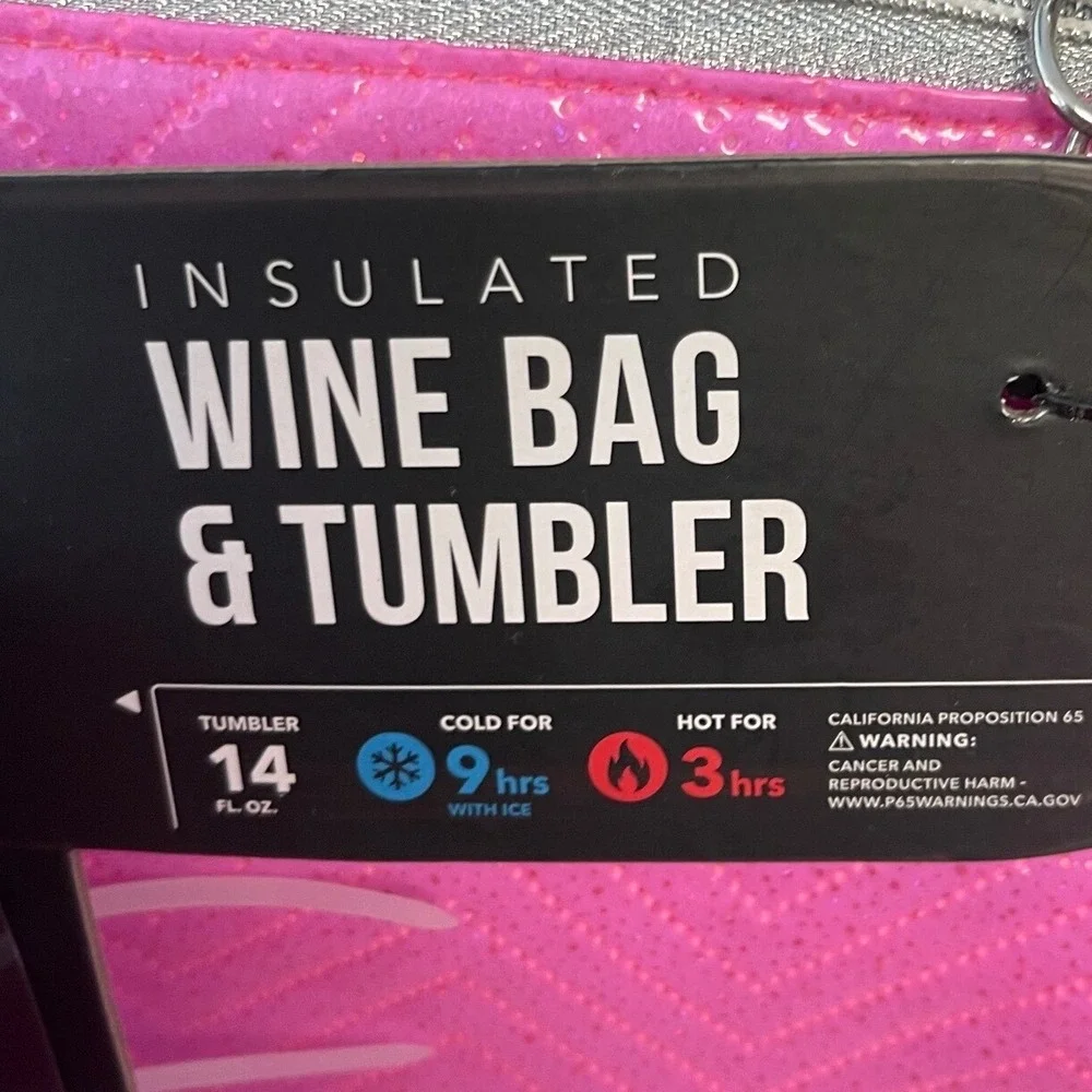 2 Wild Eye Designs Pink Glitter Insulated Wine Bag and 14oz Tumbler Sets New‎